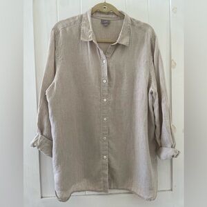 J Jill Linen Button Down Long Sleeve Shirt Casual Beige Size XL